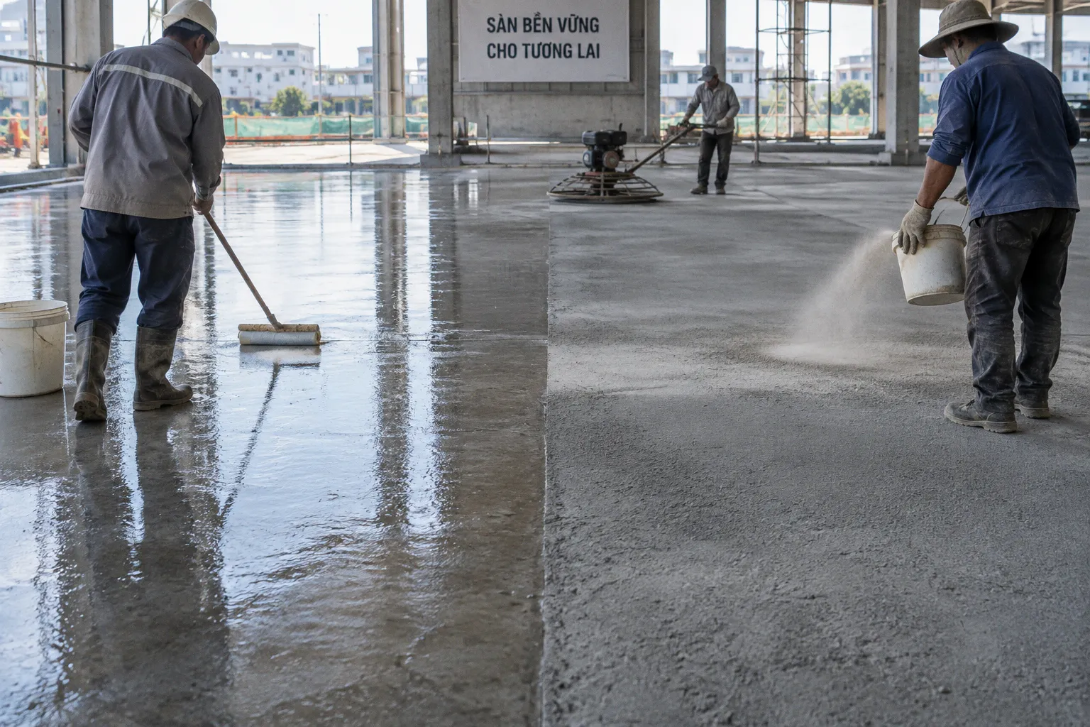 Chất làm cứng sàn bê tông: So sánh dạng lỏng và dạng bột
